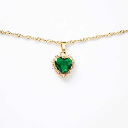 Dije Diamante de corazón verde esmeralda, Oro laminado