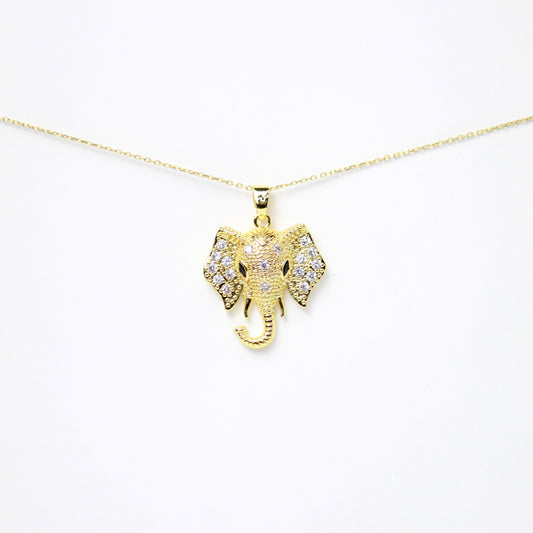 Dije Cabeza de Elefante en Oro laminado con Diamantes incrustados