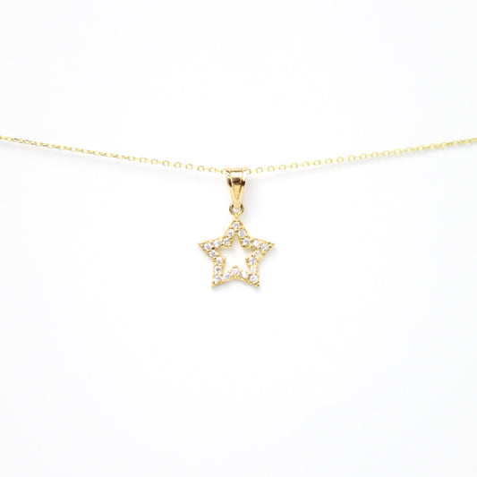 Dije de Estrella abierta con Zirconias alrededor del marco, Oro 10k